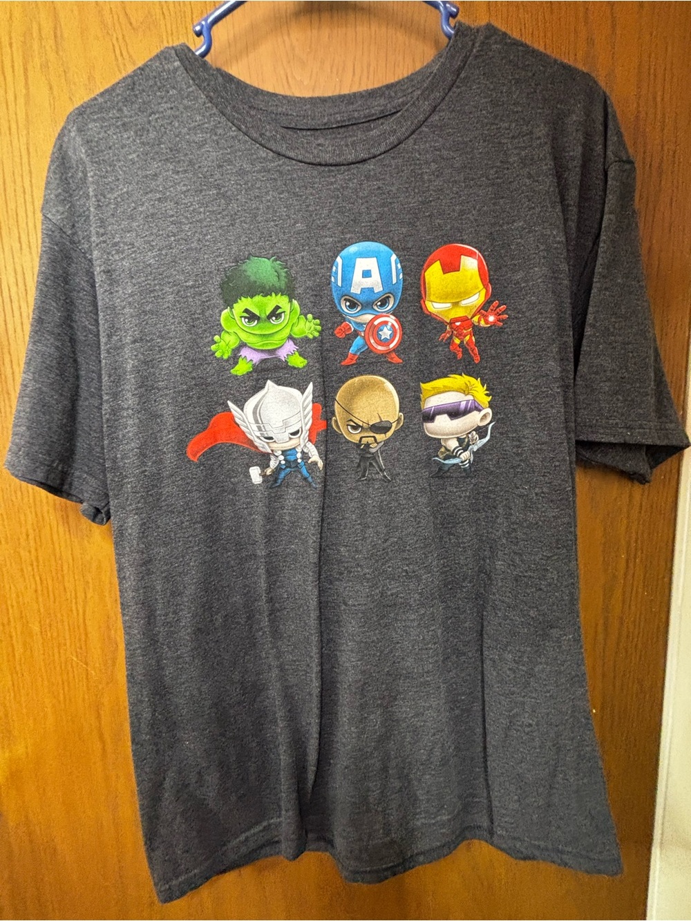 Marvel Short Sleeve Tee - Charcoal Gray with Multicolor Avengers Icons
